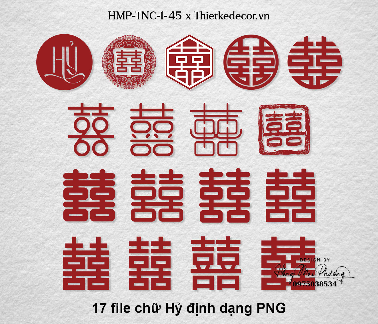 Set 17 chữ hỷ PNG đỏ tài nguyên cưới hỏi